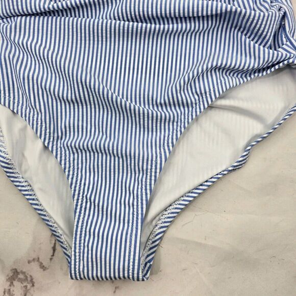J Crew Swim 12 Blue One Piece Shoulder Ruched Bikini Full Coverage Seersucker - Picture 3 of 9